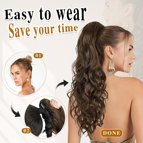 Synthetic Wavy Ponytail Extension 24 Inch Clip-in Fluffy Natural Hairpiece main image 6